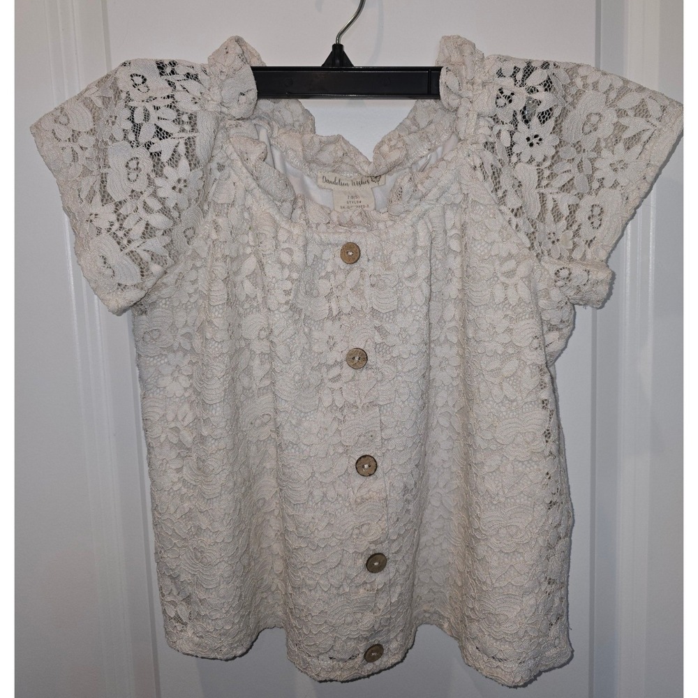 Dandelion Wishes Girls Lace Button Down Cream Floral Boho Size 7/8 S cottagecore